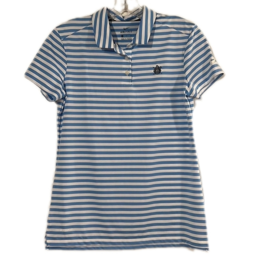Nike golf dri-fit blue/white stripe cap sleeve polo shirt